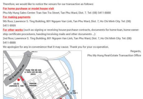 NOTICE: On the period of renovating Phu My Hung Real-Estate Transaction Office