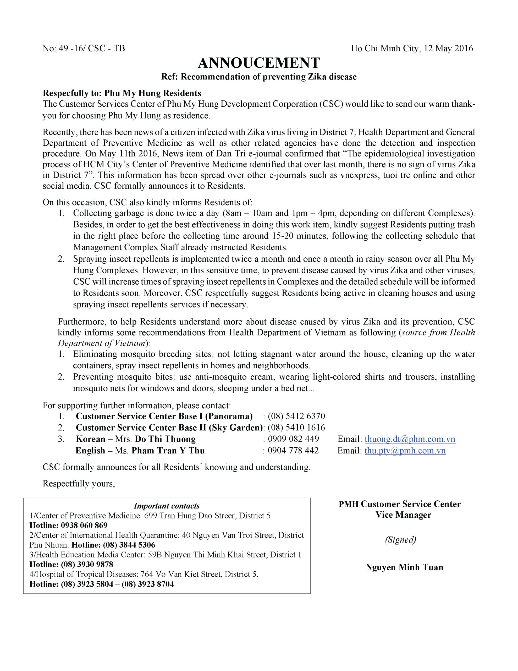 Ref: Recommendation of preventing Zika disease